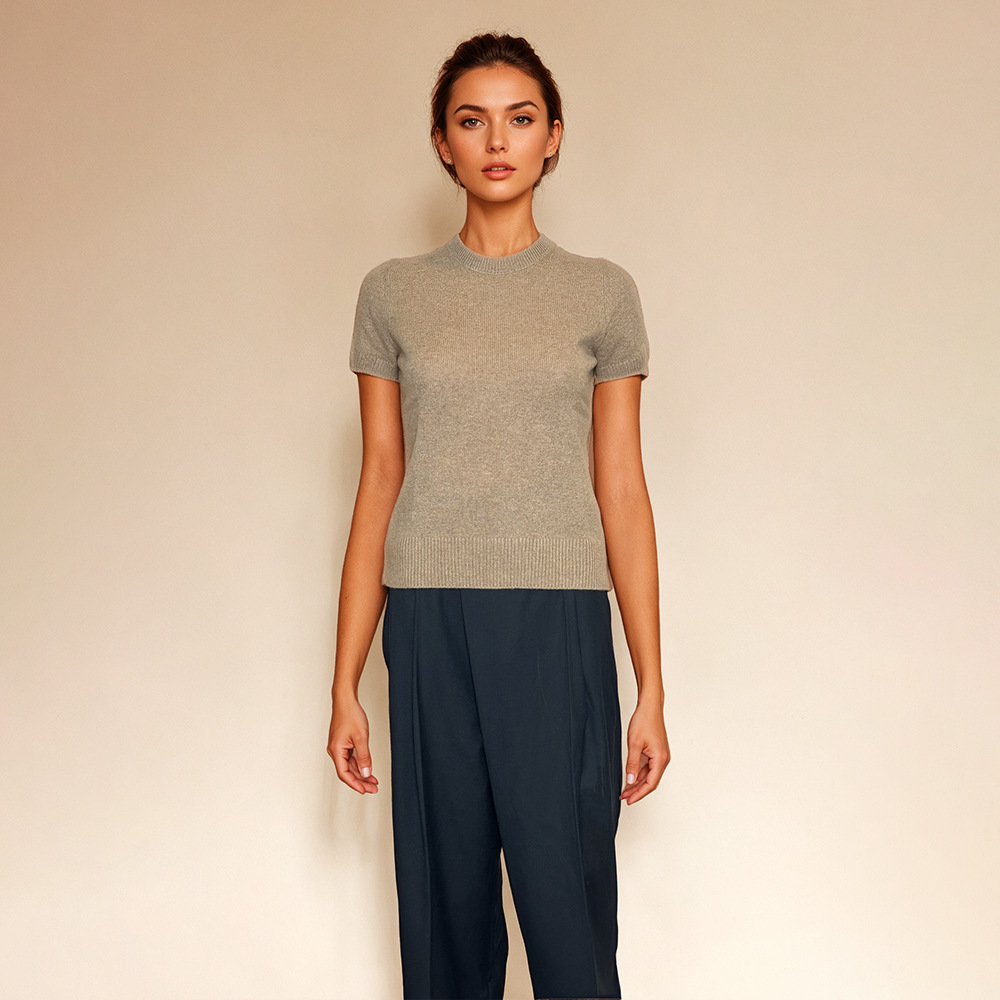 Bellamilan Brand 2024 Cansaini short-sleeve cashmere crewneck sweater